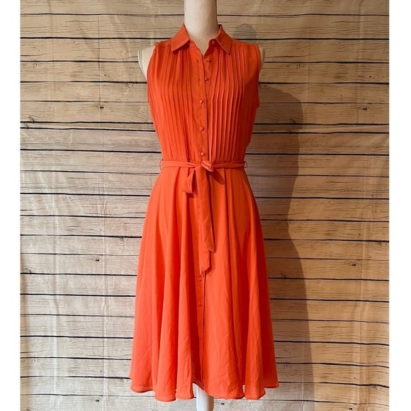 Nanette Lepore Coral Pleat & Button Front Belted Dress Size 2 - Picture 2 of 9